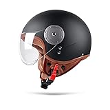 BOSERMEM Erwachsenen Harley Motorradhelm Scooter-Helm, Mode Halboffener Helm Mit Schutzbrille, Hat Den Verkehrssicherheitstest Bestanden, Um Die Kopfsicherheit Wirksam Zu Schützen(schwarz)