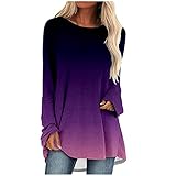 Pullover Damen Lässiges Basic Hemd mit Farbverlauf Herbst Langarmshirts Winter Dünnes Leichtes Sweatshirt Weite Tunika mit O Ausschnitt und langen Ärmeln lange Oberteile Baggy bequeme Bluse Top