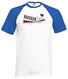 Fruit of the Loom Russia/Russland Herren T-Shirt Vintage Baseball Trikot|royal L