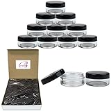 50 leere 5 Gramm Acrylgläser klar rund – BPA-freie Behälter für Kosmetik, Lotion, Creme, Make-up, Perlen, Lidschatten, Strass, Proben, Topf, kleines Zubehör, 5 g / 5 ml (schwarzer Deckel)