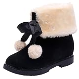 Binggong Winterstiefel Fellknäuel Bowknot Warme kurze Stiefel für Damen Mädchen Plüsch Gefüttert Schneestiefel Schlupfstiefel Schöne Stiefelette Winterschuhe Modische D