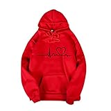 QiFei Pärchen Herzschlag Kapuzenpullover Herz Hoodie ECG Cool Simple Strassenmode Sweatshirt für Liebespaar Herren Damen Jug