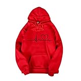 QiFei Pärchen Herzschlag Kapuzenpullover Herz Hoodie ECG Cool Simple Strassenmode Sweatshirt für Liebespaar Herren Damen Jug