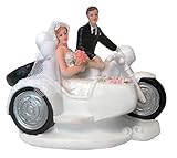 Brautpaar, Hochzeitspaar | Tortenaufsatz, Tortenfigur, Dekofigur, Cake Topper Wedding Hochzeit Trauung Hochzeitstorte | Motorrad mit Seitenwagen | 11 x 12