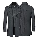 Xiart Wintermantel Herren Lang Slim Fit Mantel Winter Grau Business Kapuze Mantel Herren Wolle Wollmantel Herren Langer Trenchcoat Mantel Windbreaker Warm Wolle M