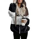 Ronamick Pullover 1 Winterjacke Damen Fleecejacke mit Kapuze Weich Plüschjacke Einfarbig Übergangsjacke Farbblock Plüschmantel Langarm Fleecemäntel Softshelljacken Warm Flauschjacke Outw