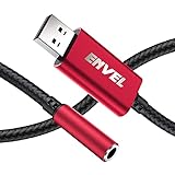 ENVEL Headset-Adapter 3,5 mm Buchse auf USB-Stecker, integrierter Chip Externe Stereo-Soundkarte, TRRS 4-poliges Mikrofon unterstützt USB auf Kopfhörer-Adapter für PS4, Laptop, PC und mehr (rot) …