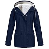 Regenparka Damen Wasserdicht Gefüttert: Regenmantel Große Größen Jacke Mantel Wasserdichter Regenmantel Lange Kapuzenjacke Warme Regenjacke Windproof Wintermantel Plus Size Outdoor Winterjack