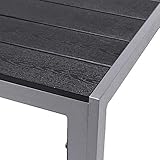 FineHome Schöner Aluminium Gartentisch Polywood Esstisch Gartenmöbel Tisch Silber/Schwarz Holzimitat wetterfest 150x90x74