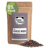GREEN PANDA® Bio Kakao Nibs aus Premium Kakao Bohnen ohne Zucker | biologisch abbaubarer Beutel | Kakaonibs Bio ideal als Porridge Topping, Müsli Topping oder zum Backen | 250g