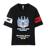 Monster Hunter World T-Shirt,Videospiel MHW 3D Gedruckt 100% Baumwolle Schwarz Short Sleeve Für Sommer Spiel Fan Unisex A XXXL