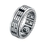 HIJONES Herren Edelstahl Yin Yang Tai Chi Amulett Taoist Mantra Spinner Ring Größe 54