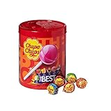 Chupa Chups Best of Lutscherdose, 50 Lutscher in der 600 g Aufbewahrungsdose, 7 farbenfrohe Geschmacksrichtung