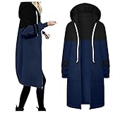 NHNKB Damen Jacke Lang Warm Übergangsjacke Knielang Full Zip Kapuzenjacke Sweatjacke Sweatshirt Lange Parka Mantel für Winter Herb