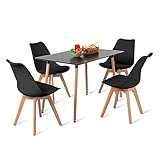 H.J WeDoo Essgruppe Holztisch Esstisch Esszimmer Esstischset Tischset 4 Eiche Stühle, Rechteckig Esstisch mit 4 Schwarz Esszimmerstühle Geeignet für Esszimmer Küche W