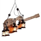 Vintage Industrial Hängeleuchte Holz Rustikal Pendelleuchte E27 Kreativ Gitarre Retro Hängelampe Bar Höhenverstellbar Kronleuchter Esstisch Schlafzimmer Lampenschirm Aus Glas Dekorativer Hängelamp