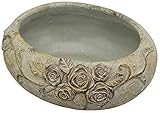 matches21 Pflanzschale Pflanzgefäß Rosenrelief Antikoptik flach oval Grabschmuck Zement grau 1 STK 22x18x8,5