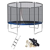 Ampel 24 Outdoor Trampolin 366 cm blau mit verstärktem Netz,gepolsterten Stangen & Stabilitätsring,Belastbarkeit 160 kg,Set mit Leiter & Windsicherung