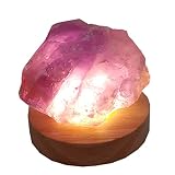 Amethyst Lampe | Amethyst Stein roh auf LED Leuchtsockel | Amethyst Brocken naturbelassen beleuchtet | Lila Kristall Edelstein Lampe/L
