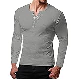 Herren Longsleeve V-Ausschnitt Langarm Shirt einfarbig Slim fit Basic V-Neck Shirt Stretch Langarmshirt Herren Henley Shirt Rundhals Unterzieh T-Shirt Atmungsaktiv Casual Langärmliges Top