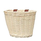 Dinapy Wicker Fahrradkorb, Fahrrad-Schultaschenkorb, Hochwertiges Polyrattan Fahrrad Wicker Korb Vorne Mit Lederriemen Künstlicher Wicker Gewebter Fahrradkorb Vorne Lenker Rattan Korb, 21X16X16