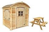 TIMBELA M505-1 Gartenhaus Kinder mit Holzboden - Spielhaus Garten Holz - Gartenhaus Holz Klein, B105xT130xH145 cm (+ M012 Kindersitzgarnitur aus naturholz Gratis)