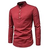 KBUY Herren Baumwolle Leinenhemd Herbst Winter Herren Hemd Langarm Regular Fit Freizeithemd Shirts Herren Hemd Langarmshirt Leinenshirt Kurze Kragen Regular Fit Freizeit für Männer Große Größe M-5XL