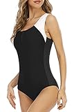 Halcurt Frauen Zip High Cut Badeanzüge Schwimmer Racerback Einteiliger Badeanzug L