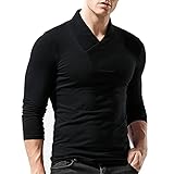 KAIXLIONLY Langarmshirt Herren Stretch Slim Fit Longsleeve T Shirt V-Ausschnitt Einfarbig Bequemes Oberteil Langärmelige Top Bottoming Bluse T-Shirt Sw