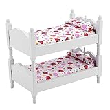 Puppen-Etagenmöbel Spielzeug 1:12 Holzpuppenmöbel Etagenbett Miniatur Puppenhaus Bett Puppe Etagenbett Spielzeug Durable Puppe Etagenbett Mini-Möbel für Puppenhaus(Rosa Erdbeere)