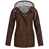 Langer Mantel für Frauen Winter, Frauen Herbst Solide Regenjacke Outdoor Plus Wasserdicht Kapuze Regenmantel Winddicht Übergröße Overcoat Lady, Braun_114, 38