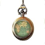 Vintage-Weltkarte Taschenuhr Halskette, alte Weltkarte, Weltkugel, Vintage-Weltkugel, Schmuck-Geschenk