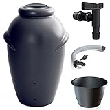 Primegarden 210 Liter Aqua CAN Regenamphore Regentonne Regenwassertank Regenwassertonne Wasserspeicher mit Wasserhahn und Verbindung (Anthrazit)