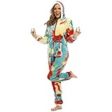 BIBOKAOKE Jumpsuit Damen Kuschelig Pyjama Onesie Jumpsuit Schlafanzug Damen Tie Dye Morgenmantel Mit Kapuze Nachtwäsch Einteiler Pyjama Overall Damen Reißverschluss Hausanzug Stramp