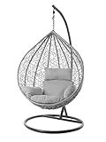 Kideo® Komplettset: großer Hängesessel mit Gestell & Kissen, Lounge Möbel, Poly-Rattan, XXL, grau (grau Nest (8008 Cloud))