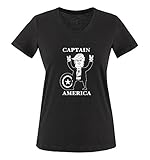 Comedy Shirts - Trump Captain America - Comic - Damen V-Neck T-Shirt - Schwarz/Weiss Gr. XXL