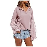 Kobay Damen Herbst Winter Langarm Casual Mantel Oberteile Elegant Langarmshirt Frauen Einfarbig Temperament Shirt Langarm Nähen Top(Rosa, L)