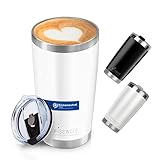 wiseware Edelstahl Kaffeebecher - Thermo Trinkbecher 600 ml aus Metall - travel mug - BPA frei - Doppelwandiger Isolierbecher, Coffee To Go Becher für Kaffee & Tee (weiß, 1 Stück)