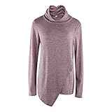 Damen Langarm T-Shirt Rollkragen Pullover Tops Unregelmäßiger Saum Streetwear Top Kleidung, rose, M