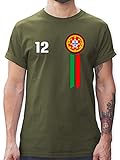 Fussball WM 2022 Fanartikel - 12. Mann Portugal Emblem - XL - Army Grün - Portugal Tshirt - L190 - Tshirt Herren und Männer T-S
