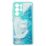 nancencen Kompatibel mit Samsung Galaxy S21 Ultra 5G Handyhülle, Paillettenmuster Design TPU Weicher Rand Transparente Hülle, PC-Hard-Backplane Slim Dünn Schutzhülle - Blaue W