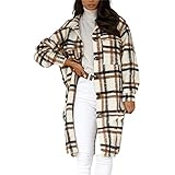 Mosiolya Damen Plaid Drucken Long Jacke Button Down Oversized Hemdjacke Herbst Winter Freizeit Regenmantel (B-Braun, X-Large)