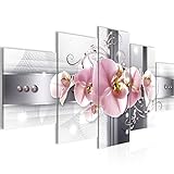 Runa Art - Bilder Blumen Orchidee 200 x 100 cm 5 Teilig XXL Wanddekoration Design Grau Rosa 008351
