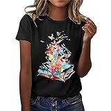 Damen Kurzarm T-Shirt O-Ausschnitt Top Shirt Casual bedrucktes T-Shirt,Mode lässiges Oberteil Plus-Size-Shirt bedrucktes T-Shirt Blouse mit Rundhalsausschnitt Leinenhemd Eay