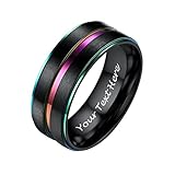 PROSTEEL zweifarbiger Trauring Verlobungsring personalisiert für Männer Edelstahl Herren schwarz+bunt Bandring Größe 64 8mm breit Modeschmuck Accessoire für Partnerschaft F