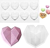 Kitrdoor Silikonform, 8 Kavitäten 3D Diamant Herzform Kuchenform, Valentinstag Schokoladenmousse form Dessert Backform Muffinform Silikon-Fondantform für Wohnküche DIY Backwerkzeug
