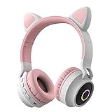 LHYXRJ Kopfhörer für Mädchen, Rosa mit Mikrofon, niedlich, kabellos, Bluetooth für Mädchen, Katzenohren mit Mikrofon, E-Sport Gaming H