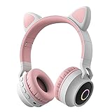 LHYXRJ Kopfhörer für Mädchen, Rosa mit Mikrofon, niedlich, kabellos, Bluetooth für Mädchen, Katzenohren mit Mikrofon, E-Sport Gaming H