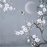 Photo Wallpaper Chinesischer Stil Handbemalt Bambusblatt Magnolie Blumen Vögel 3D Fototapete Wandmalereien Wohnzimmer Wandmalerei Vlies 150 (W) * 105 (H)