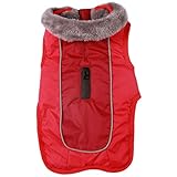 JoyDaog Fleecehalsband Hundemäntel für mittelgroße Hunde, wasserdichte warme Baumwoll-Hundejacke für kalte Winter, Rot M